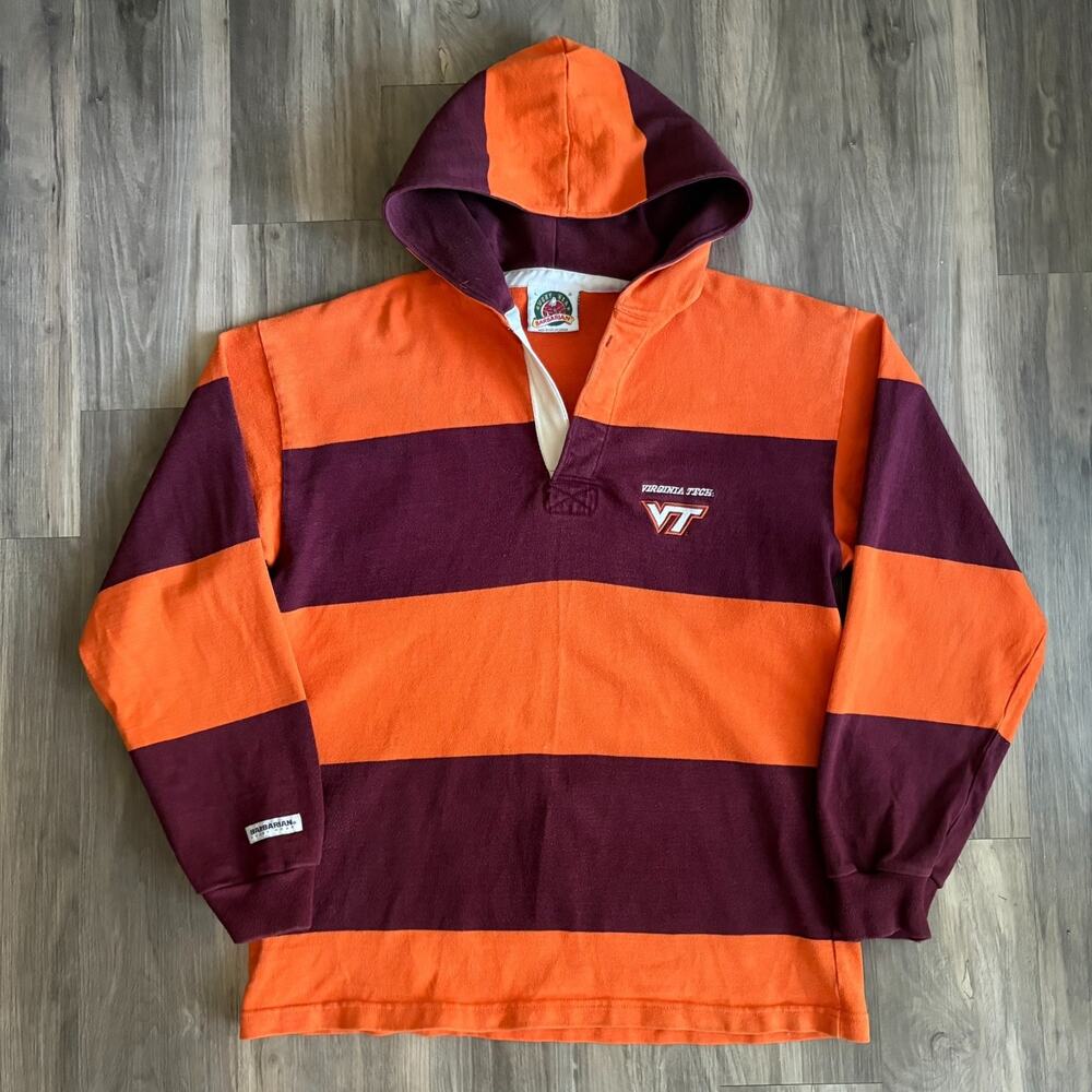 Vintage Barbarian Rugby Shirt Men's Size L Virginia Tech Hooded Striped 1990s
